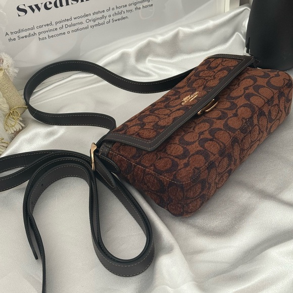 Coach Etta Small Flap Shoulder Bag In Signature Chenille - Picture 7 of 10